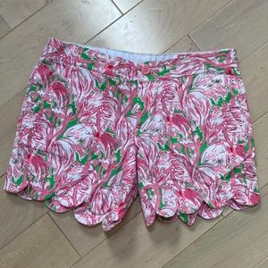 Lilly Pulitzer the Buttercup scalloped soft cotton flamingo shorts